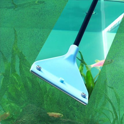 Aquarium algae scraper in action cleaning fish tank glass - underwater view showing effective algae removal