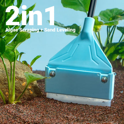 Aquarium algae scraper feature overview - stainless steel blades adjustable handle integrated hook for fish tank cleaning