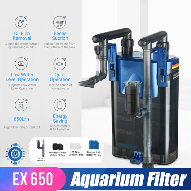 Aquarium Wall Mount External Canister Filter 650L/h Quiet Multi Layer System