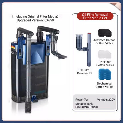 Aquarium Wall Mount External Canister Filter 650L/h Quiet Multi Layer System