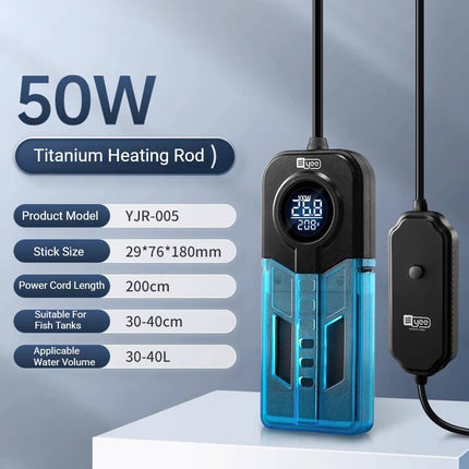 Titanium Aquarium Heater Rod 50W Digital Display Thermostat for Fish Tanks