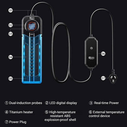 Titanium Aquarium Heater Rod 50W Digital Display Thermostat for Fish Tanks