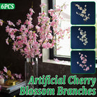 6PCS Artificial 4-Prong Cherry Blossom Branches Decorative for Home Vase Party