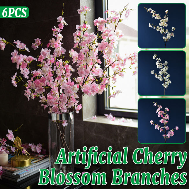 6PCS Artificial 4-Prong Cherry Blossom Branches Decorative for Home Vase Party