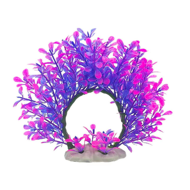 Artificial Aquarium Plant Purple Pink Arch Fish Tank Decor Bendable 19 x 17cm