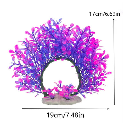 Artificial Aquarium Plant Purple Pink Arch Fish Tank Decor Bendable 19 x 17cm