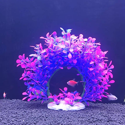 Artificial Aquarium Plant Purple Pink Arch Fish Tank Decor Bendable 19 x 17cm