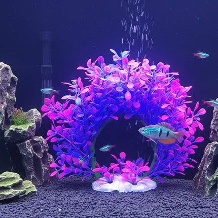 Artificial Aquarium Plant Purple Pink Arch Fish Tank Decor Bendable 19 x 17cm