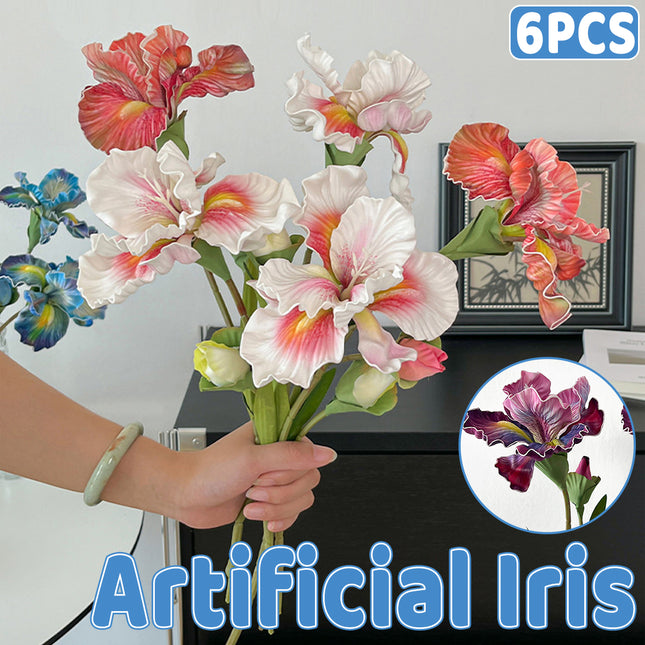 6PCS Artificial Iris Flowers PU Material Durable for Home Wedding Party Decor