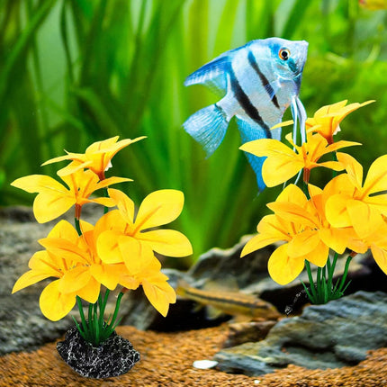 Artificial Aquarium Plant Yellow Flower Fish Tank Reptile Terrarium Decor