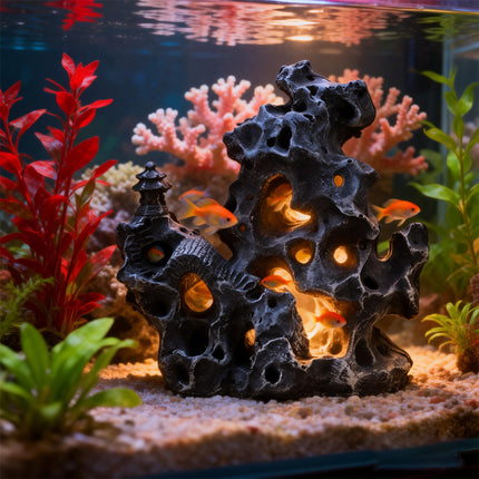 Aquarium Decor Fake Rock Mountain Ornament Cave Hideout for Fish Tank Decoration