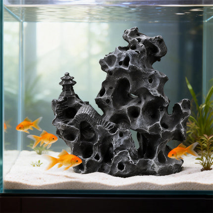 Aquarium Decor Fake Rock Mountain Ornament Cave Hideout for Fish Tank Decoration