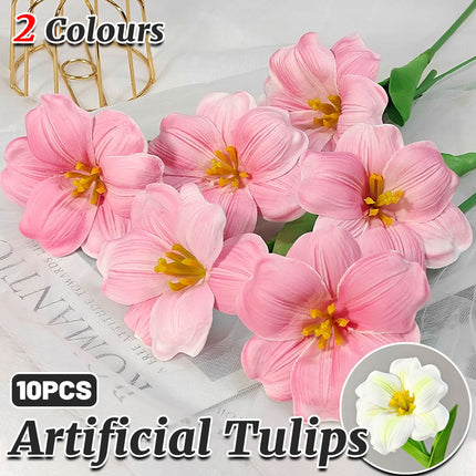 10PCS Artificial Tulip Realistic Fake Flowers for Home Office Wedding Decoration