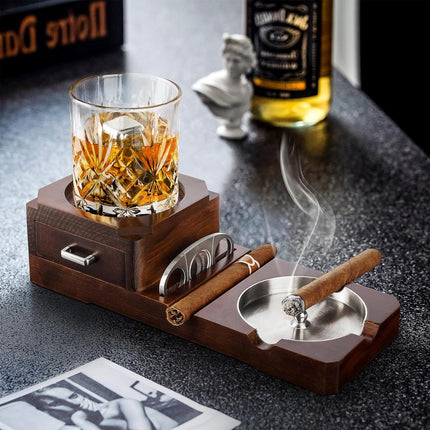 2 in 1 Wooden Cup Holder And Ashtray Heat Resistant for Home Office Bar Indoor