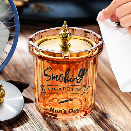 Home Ashtray Premium Stainless Steel Covered Ash Tray Funnel Type Anti Ash Fly