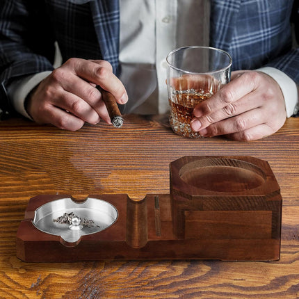 2 in 1 Wooden Cup Holder And Ashtray Heat Resistant for Home Office Bar Indoor