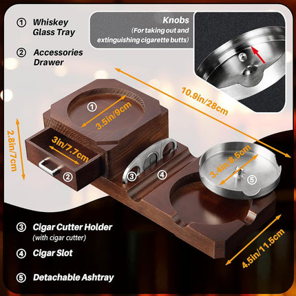 2 in 1 Wooden Cup Holder And Ashtray Heat Resistant for Home Office Bar Indoor