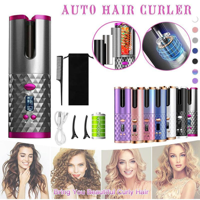 Lcd Cordless Auto Rotating Hair Curler Hair Waver Curling Iron Wireless Ceramic