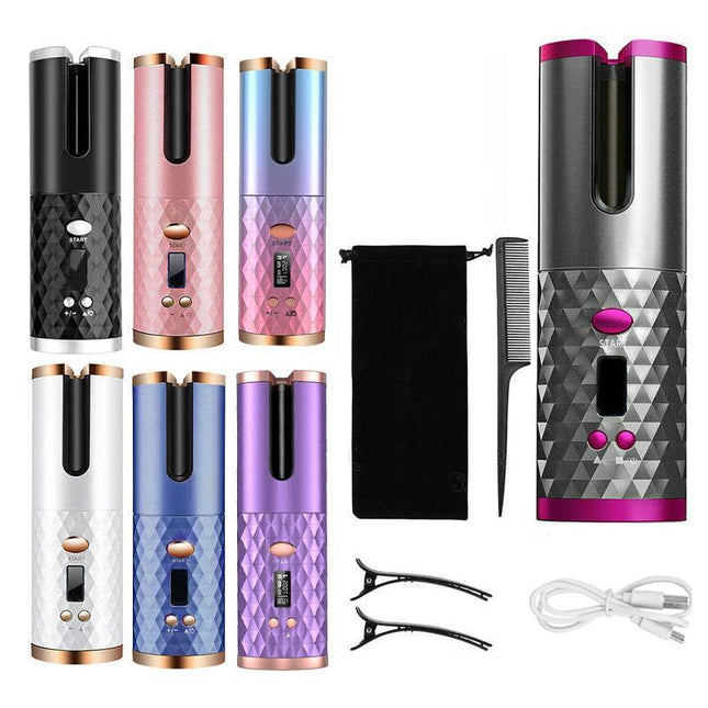 Lcd Cordless Auto Rotating Hair Curler Hair Waver Curling Iron Wireless Ceramic