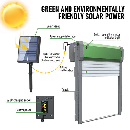 Solar Powered Automatic Chicken Coop Door Opener with Timer Light Sensor Remote