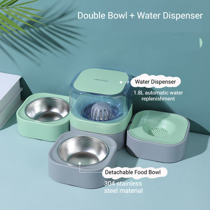 Pet Water Dispenser Double Bowl 1.8L Auto Feeder Indoor Cat Dog