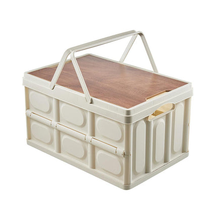 Camping Folding Car Trunk Storage Box Wooden Lid Outdoor Fishing Organizer Box