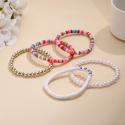 Boho Clay Bead Pearl Bracelet Set Women Stackable 5PCS Love Letter Jewellery