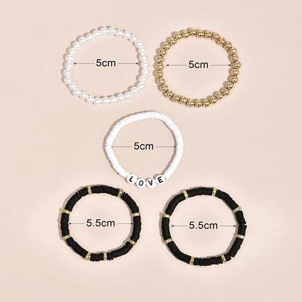 Boho Clay Bead Pearl Bracelet Set Women Stackable 5PCS Love Letter Jewellery