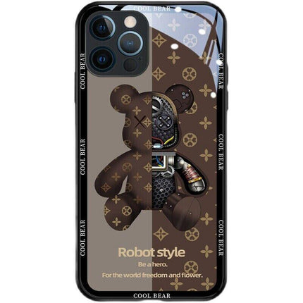 For Iphone 13 Pro Max 12 11Xs Xr Luxury Cool Bear Shockproof Glass Case Brown - Aimall