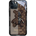 For Iphone 13 Pro Max 12 11Xs Xr Luxury Cool Bear Shockproof Glass Case Brown - Aimall