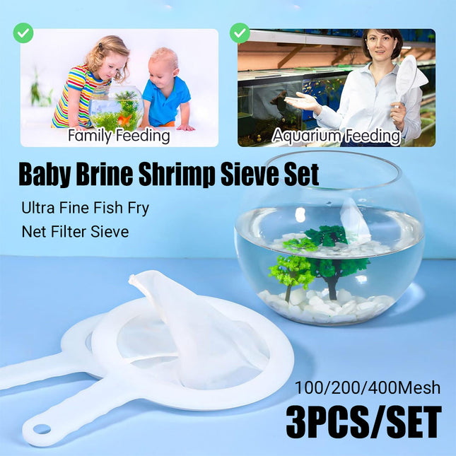 3Pcs Shrimp Net Aquarium Filter Sieve 100 200 400 Mesh Fish Fry Eggs Hatchery