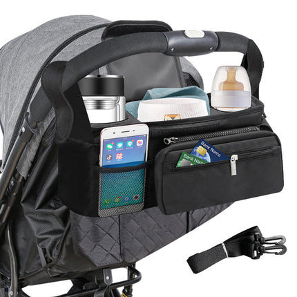 Universal Stroller Organizer Bag Trolley Storage with Multi Pockets and Cup Holders