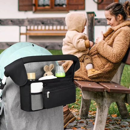 Universal Stroller Organizer Bag Trolley Storage with Multi Pockets and Cup Holders