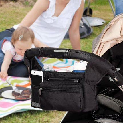 Universal Stroller Organizer Bag Trolley Storage with Multi Pockets and Cup Holders