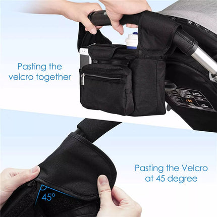 Universal Stroller Organizer Bag Trolley Storage with Multi Pockets and Cup Holders