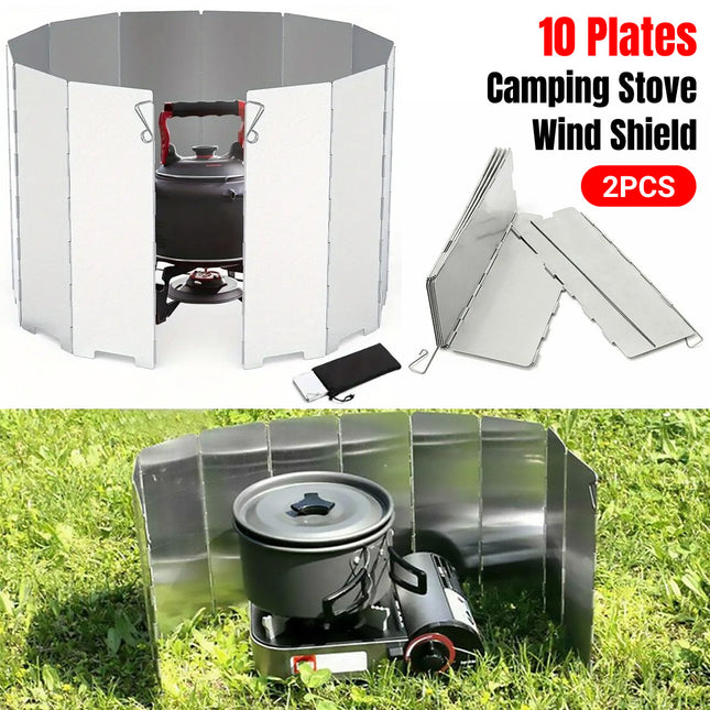 2X 10 Plates Camping Stove Wind Shield Foldable Aluminum Alloy Portable Windproof