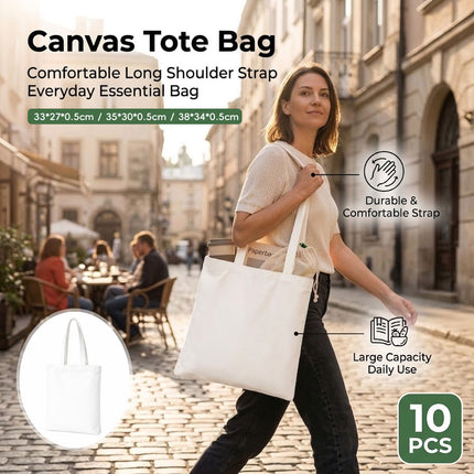 Blank Canvas Tote Bags 10 Pack Long Shoulder Straps