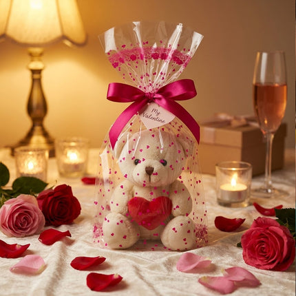 Clear Heart Print Plush Gift Bags 100 Pack 28x40cm