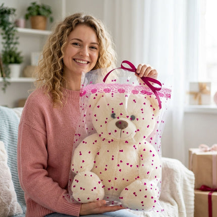 Clear Heart Print Plush Gift Bags 100 Pack 28x40cm