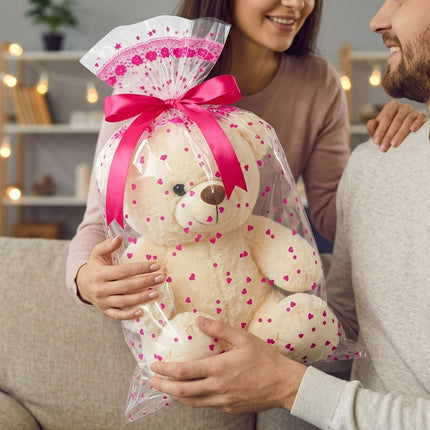 Clear Heart Print Plush Gift Bags 100 Pack 28x40cm