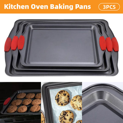 3PCS Nonstick Baking Tray Set Rectangular Cookie Sheet Cake Mold Oven Bakeware
