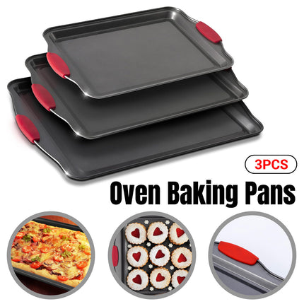 3PCS Nonstick Baking Tray Set Rectangular Cookie Sheet Cake Mold Oven Bakeware