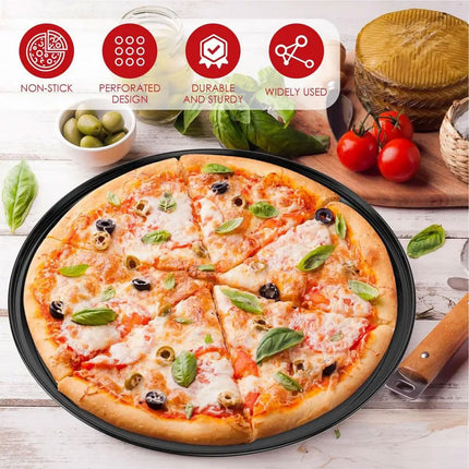 3pcs Pizza Pan Non-Stick Crisper Tray Oven Baking Bakeware With Holes 24-28CM