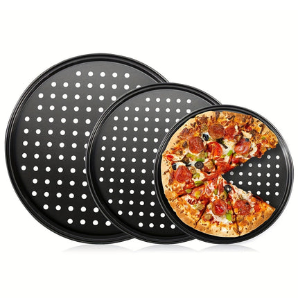 3pcs Pizza Pan Non-Stick Crisper Tray Oven Baking Bakeware With Holes 24-28CM