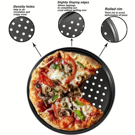 3pcs Pizza Pan Non-Stick Crisper Tray Oven Baking Bakeware With Holes 24-28CM