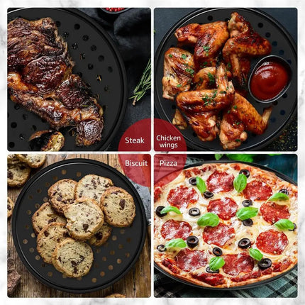 3pcs Pizza Pan Non-Stick Crisper Tray Oven Baking Bakeware With Holes 24-28CM