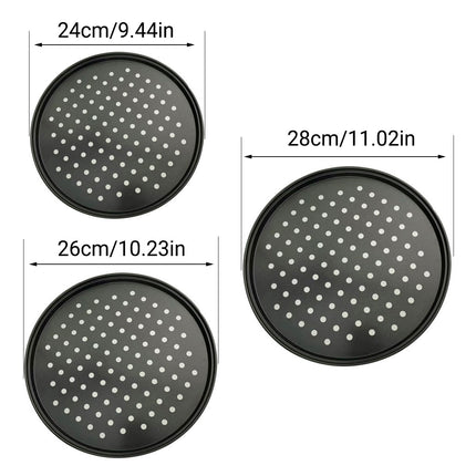 3pcs Pizza Pan Non-Stick Crisper Tray Oven Baking Bakeware With Holes 24-28CM