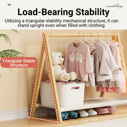 Folding Bamboo Clothes Hanger with Storage Shelf Space Saving Durable Sturdy