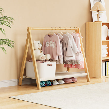 Folding Bamboo Clothes Hanger with Storage Shelf Space Saving Durable Sturdy