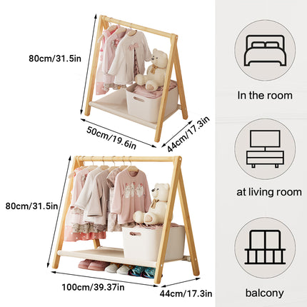 Folding Bamboo Clothes Hanger with Storage Shelf Space Saving Durable Sturdy